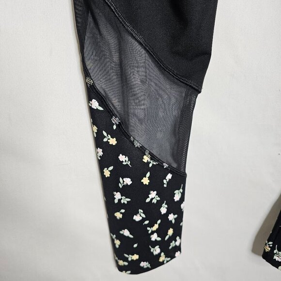 VICTORIA'S SECRET PINK Ultimate Leggings BLACK & YELLOW FLORAL size M Athleisure - Picture 7 of 8